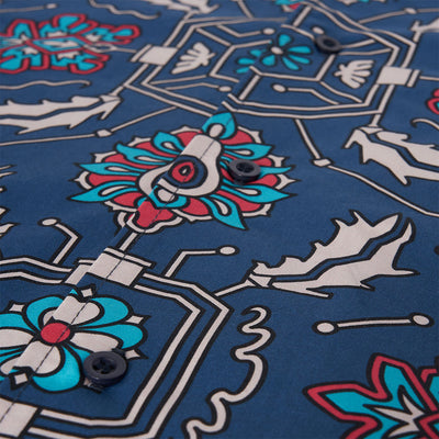 Camicia a maniche corte Dolly Noire - Fronds Tapestry Bowling Shirt-Blu