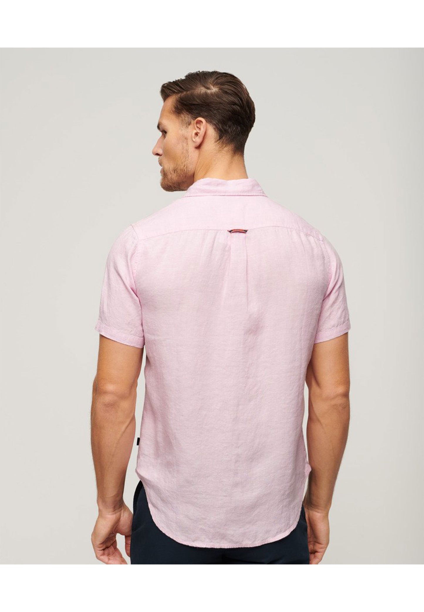 Superdry Short Sleeve Shirt - Studios Linen Shirts-Pink