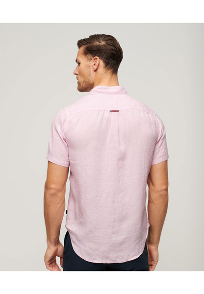 Superdry Short Sleeve Shirt - Studios Linen Shirts-Pink