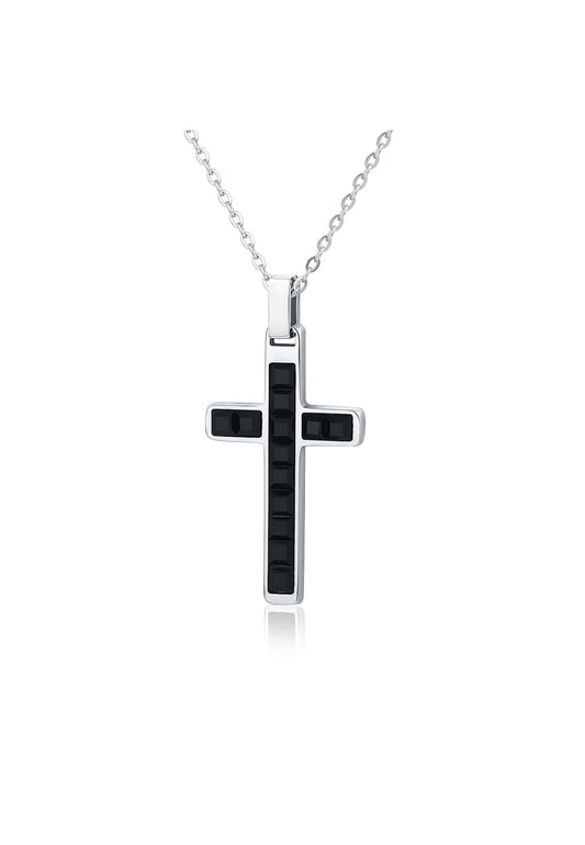 Square Crystal Cross Necklace - BrandGioielli-Black