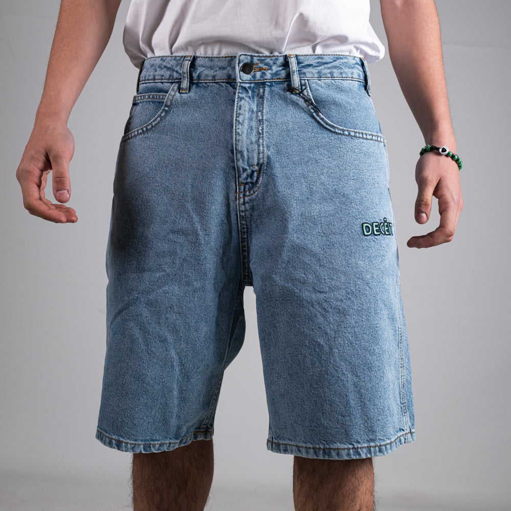 Pantaloncini Jeans Deceit - Logo Denim Shorts-Azzurro