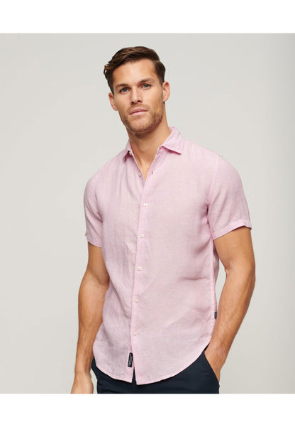 Superdry Short Sleeve Shirt - Studios Linen Shirts-Pink