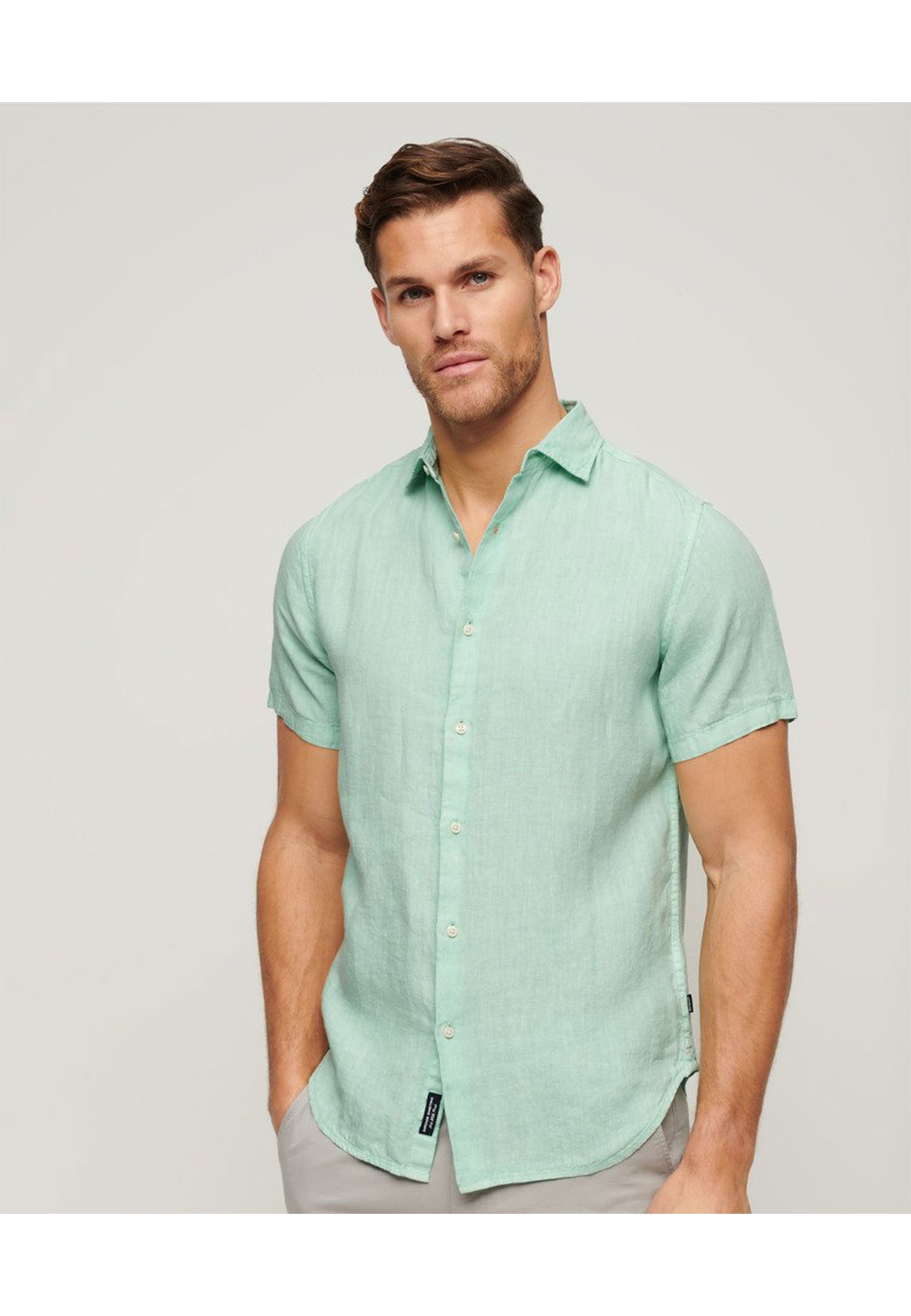 Camicia a maniche corte Superdry - Studios Linen Shirts-Verde