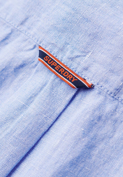 Superdry Short Sleeve Shirt - Studios Linen Shirts-Blue