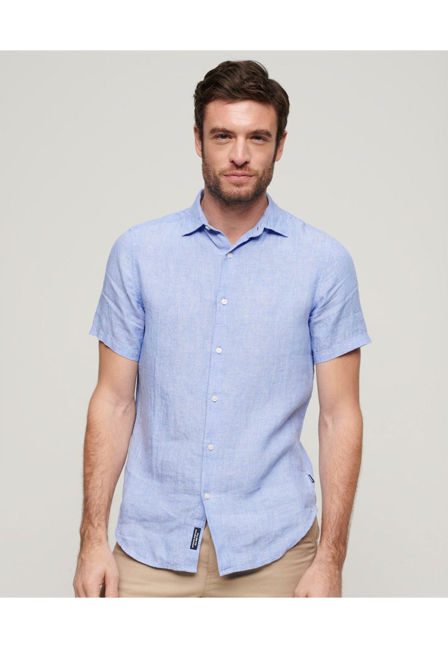 Superdry Short Sleeve Shirt - Studios Linen Shirts-Blue