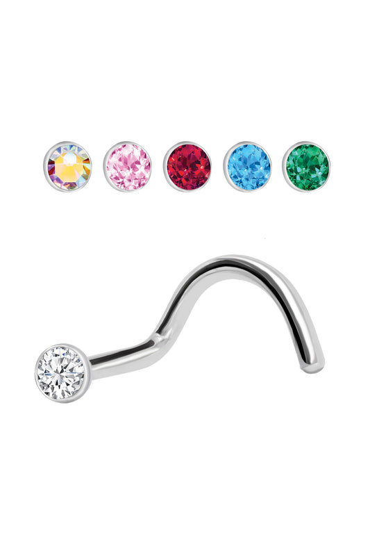 Curved Nose Stud With 2mm Crystal - BrandGioielli-Grey