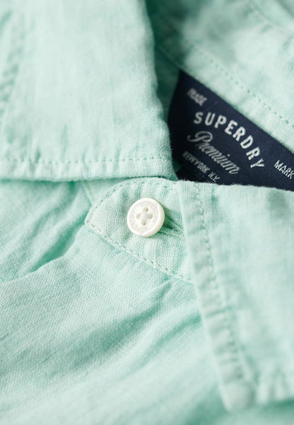 Camicia a maniche corte Superdry - Studios Linen Shirts-Verde