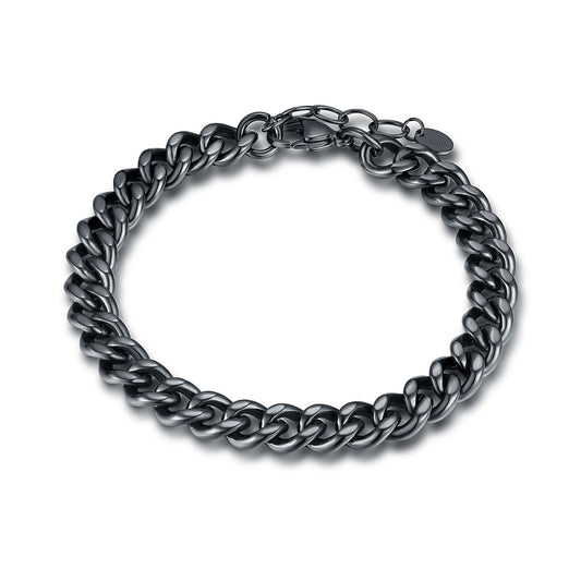 Flat Curb Bracelet 8mm 20+3cm - BrandGioielli-Black