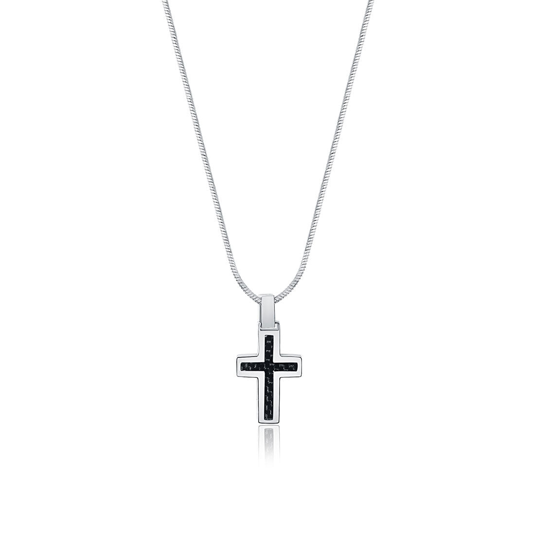 Thin cross necklace with carbon fiber - BrandGioielli-Grey