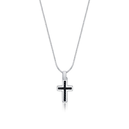 Thin cross necklace with carbon fiber - BrandGioielli-Grey