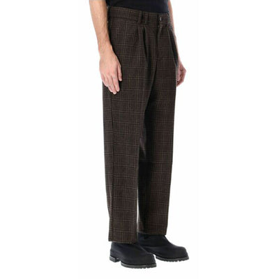 Paccbet (Rassvet) Wool Pants - Checked Pleated Trouser-Brown