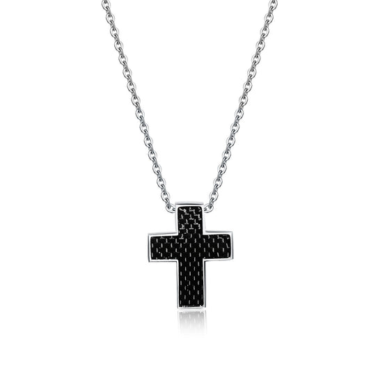 Thick cross necklace with carbon fiber - BrandGioielli-Grey