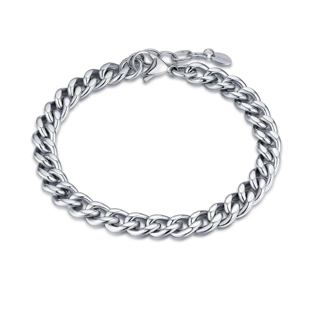 8mm flat steel curb bracelet 16+3 - BrandGioielli-Grey