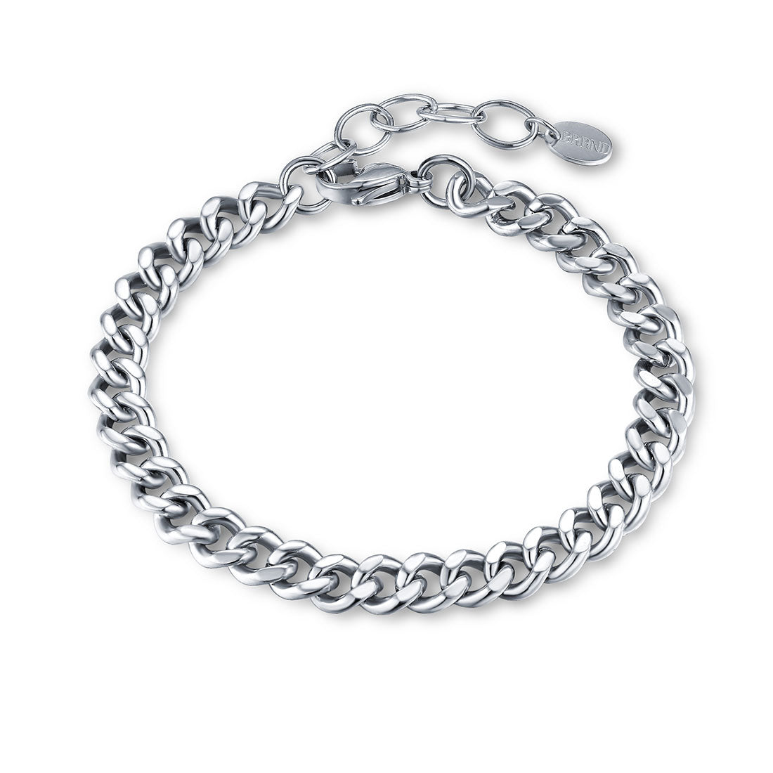 Flat steel curb bracelet 16+3 - BrandGioielli-Grey