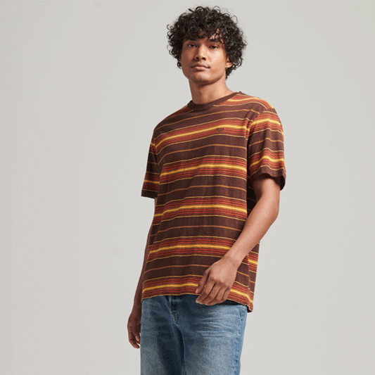 Superdry Short Sleeve T-Shirt - Vintage Textured Stripe Tee-Multi