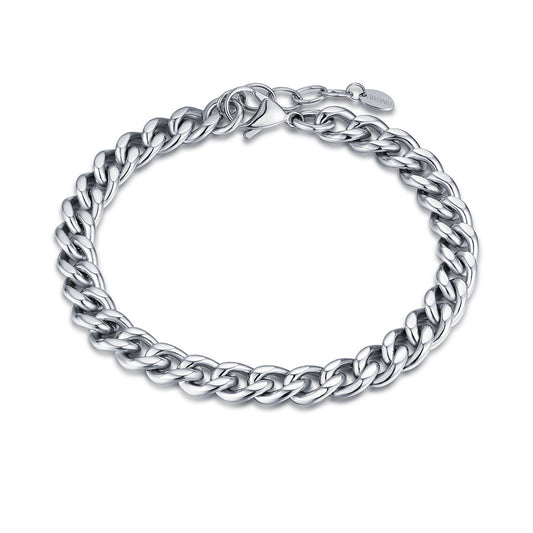 6mm flat steel curb bracelet 16+3 - BrandGioielli-Grey