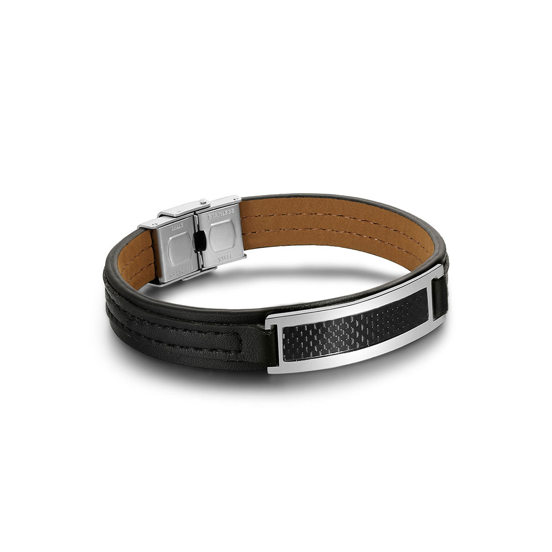 Eco-leather bracelet with carbon fiber - BrandGioielli-Nero