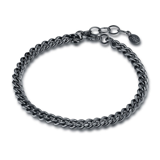 Flat Curb Bracelet 5mm 20+3cm - BrandGioielli-Black